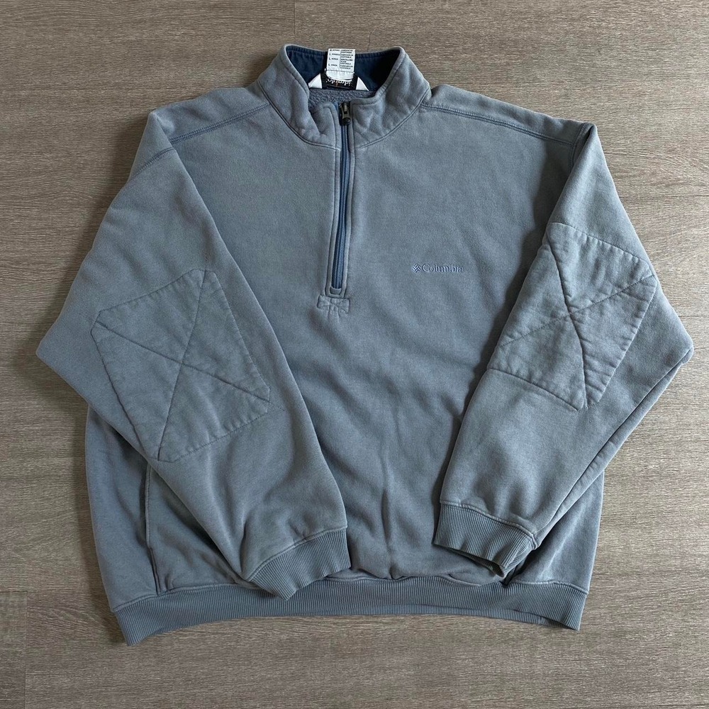 Large Men's Columbia Grey Quarter Zip with Elbow Patch Detail
